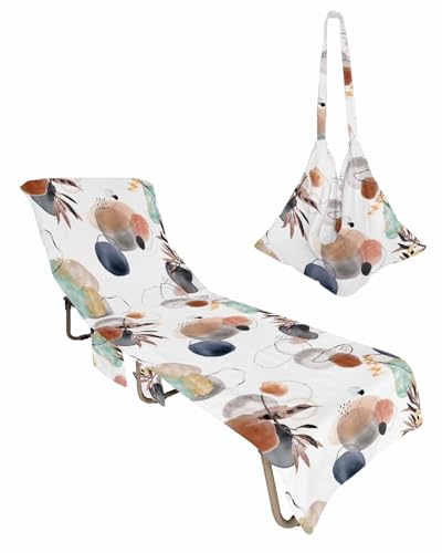Middle Century Beach Lounge Chair Towel Cover, Soft Chaise Lounge Towel with Side Pockets Patio Pool Chairs Cover for Beach/Pool Sunbathing 29x85 Boho Geometric Modern Abstract Art