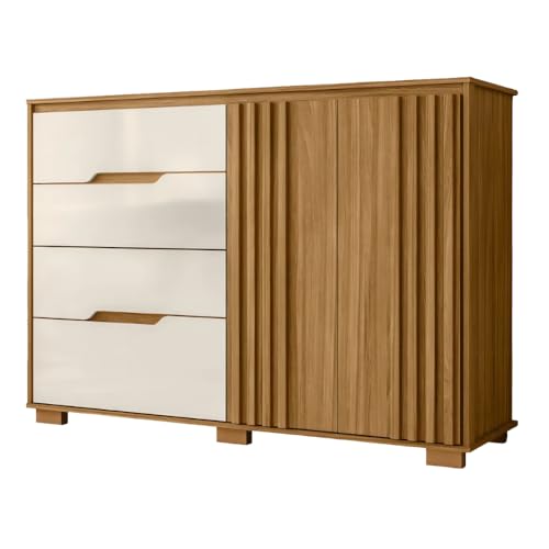 Cômoda 4 Gavetas 2 Portas Com Ripado Texas Freijó/Off White Moval