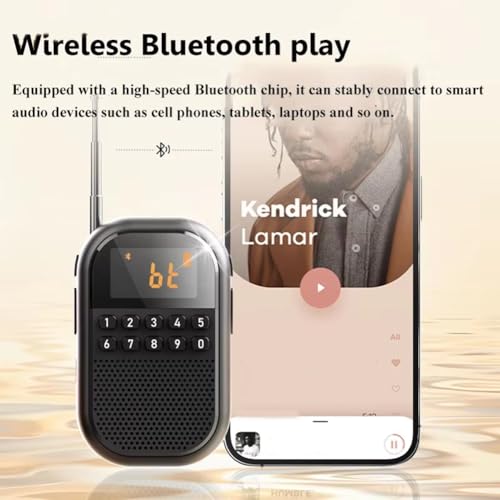 Radio de bolsillo para mayores con pantalla LCD grande y altavoz Bluetooth 2