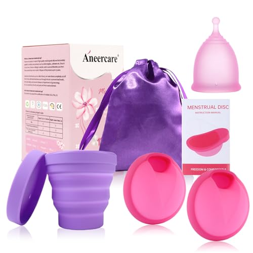 MHDUYEG 3 Pezzi Coppetta Mestruale, Disco Mestruale Coppette Mestruali Menstrual Cup Coppetta Mestruale Morbida, Coppa Mestruale Riusabile Con Tazza Sterilizzante Pieghevole e Custodia Viola