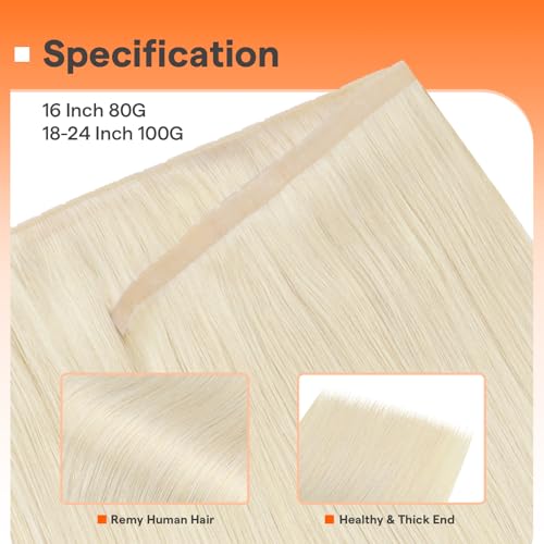 Image of Full Shine Butterfly Weft Hair Extensions 20 Inch 100G Platinum Blonde | Invisible Pu Hole Weft Extensions, Genius Weft, Straight Hair Extensions, Add Length, Date Night Styling