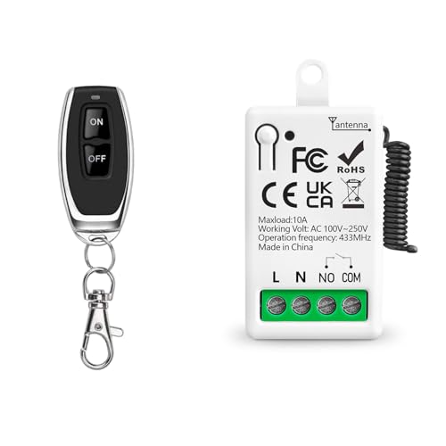 Tedeligo 433Mhz AC 220V 1Canal Interruptor De Control Remoto Inalámbrico Módulo Receptor De Rele RF Con 1 Transmisore, Controlador De Contacto Seco Pasivo, Para Sistema De Puerta De Garaje Iluminación