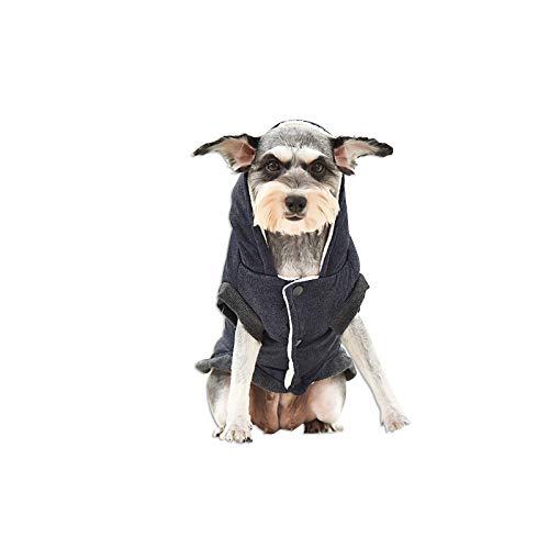 FUNNY DAY Pet Coat,Fleece and Cotton Lining Extra Warm Dog Hoodie in Winter,Dog Winter Vest Short Sleeves Small Dog Jacket Puppy Coats with Hooded(Dark Blue-L)