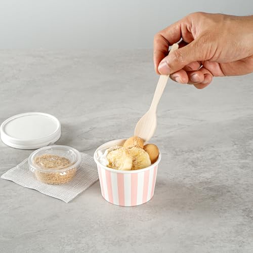 Image of Coppetta 4 Ounce Dessert Cups, 50 Disposable Ice Cream Cups - Lids Sold Separately, Heavy-Duty, Pink And White Paper Frozen Yogurt Bowls, For Hot And Cold Foods - Restaurantware