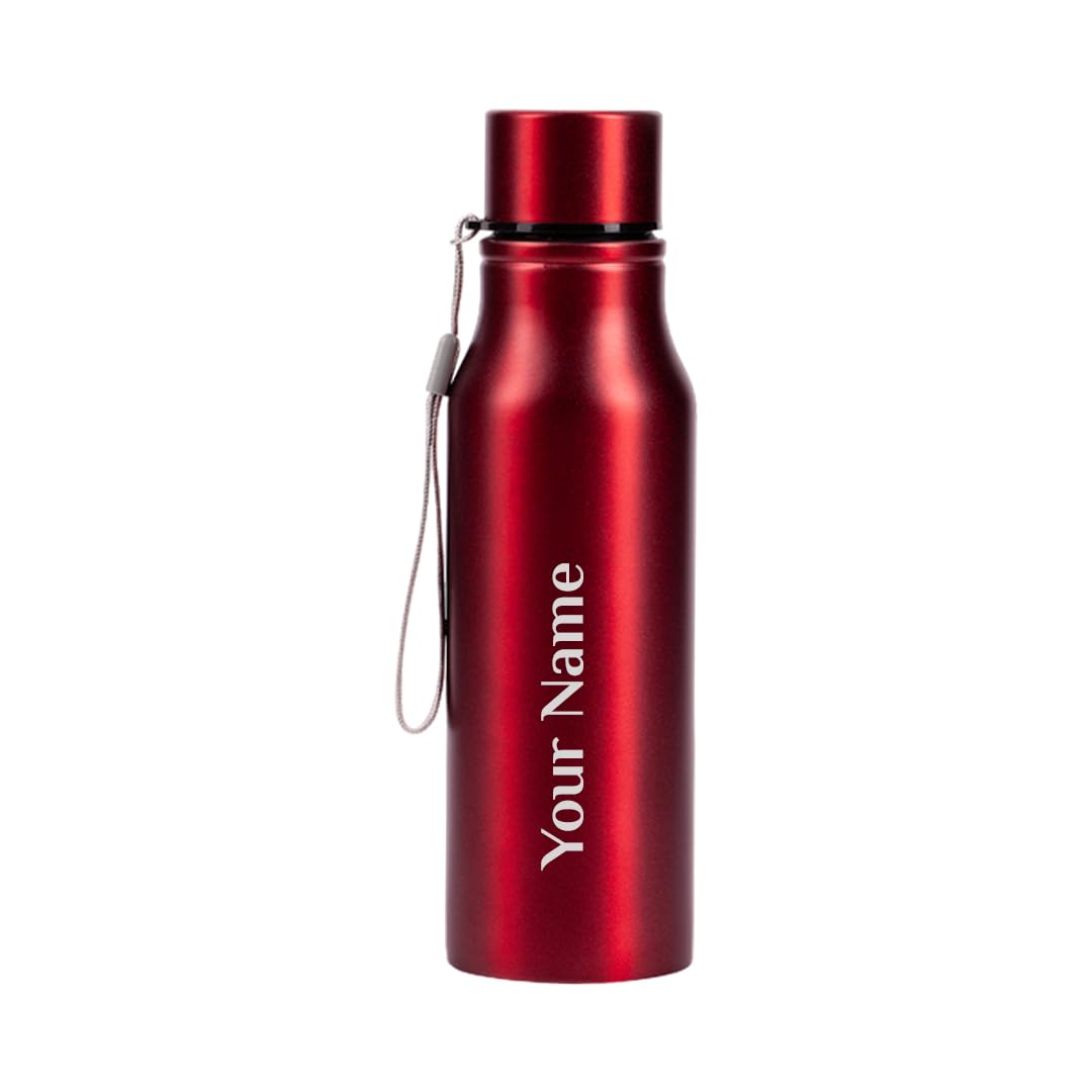 Giftana Personalized Bottle with Name, Single Walled Fridge Steel Water Bottle 750ml, Valentine Day Gifts for Men and Women, Birthday Gift, Customized New Year Corporate Gift for Employee (Red)