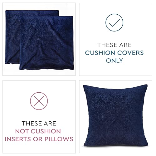 Image of Encasa XO Velvet Cushion Covers, No Inserts, Set of 2, Navy Blue | 24 inchx24 inch | Machine Washable | Soft & Durable | Hidden Zipper, Sofa Decor