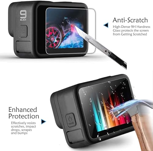 PCTC 9PCS Hero 12 11 10 9 Screen Protector Compatible with Go Pro Hero 12/Hero 11/Hero 10/Hero 9 Black,9 Packs Ultra Clear Tempered Glass Screen Protector