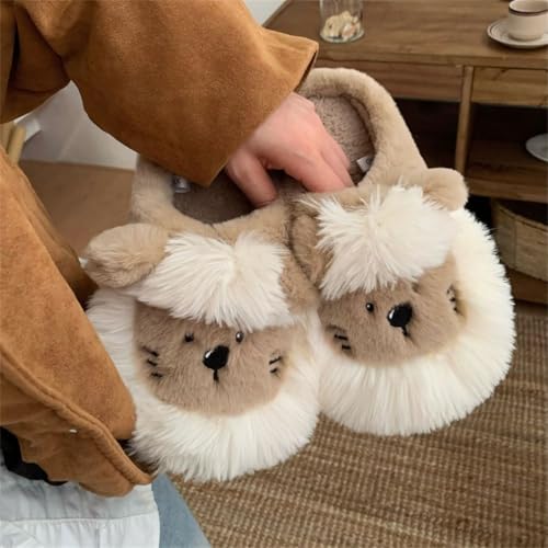 Lion Fuzzy Animal Slippers for Women & Men, Cute Fluffy Plush Warm House Couple Slippers, Winter4