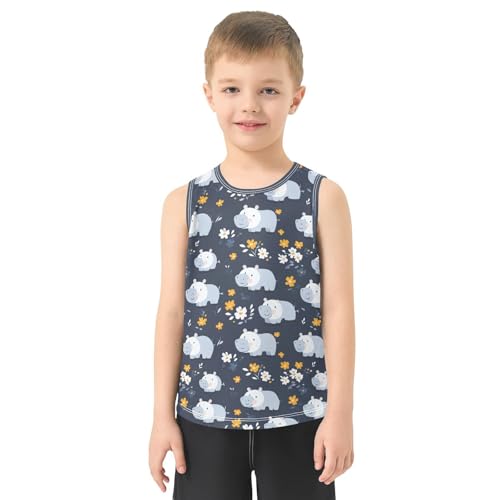 Boys Tank Top Shirts Hippo Cartoon Animal Flower Sleeveless T-Shirts Crew Neck for Kids Clothing Children2