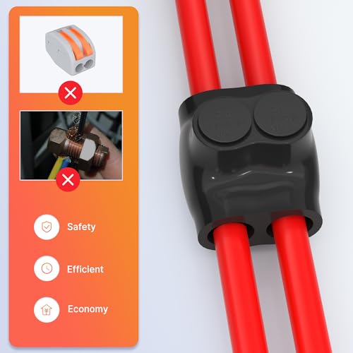Image of RVBOATPAT 2 Port Dual Entry Insulated Multi Tap Connector 2 /0-6 AWG Aluminum Wire Connector Splice Electrical Power Connector 3 /16 inch Allen Hex - 6 Pack