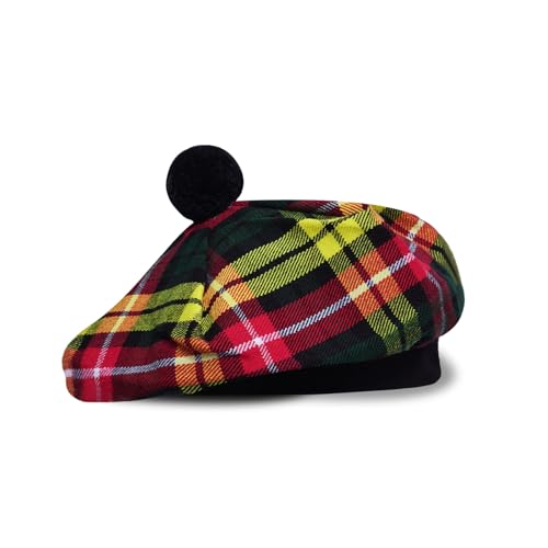 Image of Scottish Tam O' Shanter Hat Tartan Bonnet Pom Pom Wool Flat Cap One Size