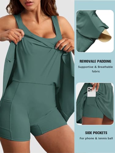 Image of Sexyasasii Women's Summer Athletic Tennis Dress with Built in Shorts and Bra Square Neck Workout Exercise Active Golf Dresses
