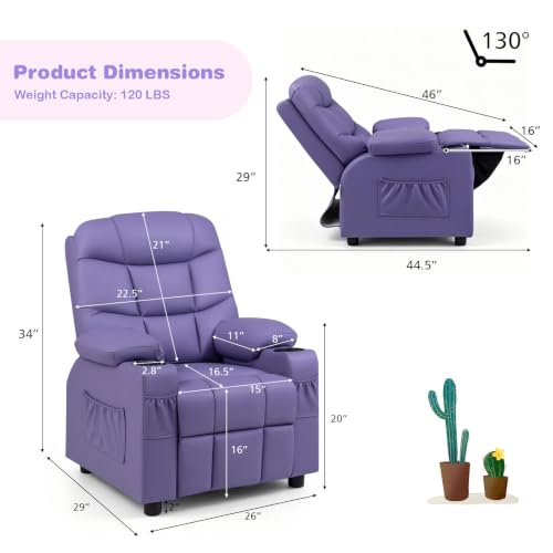Image of Costzon Kids Recliner Chair with Cup Holder, Adjustable Lounge Chair w /Footrest & Side Pockets for Children Boys Girls Room, Ergonomic Toddler Furniture Sofa, Kids Recliner