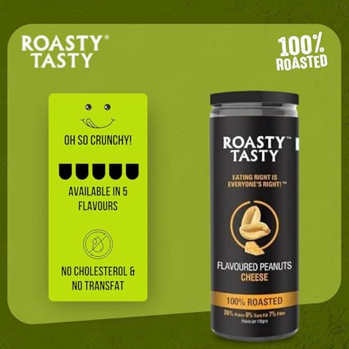 Image of Roasty Tasty Cheesy Flavour Roasted Peanuts|Healthy Snacks|Rich In Protein & Fibre|Roasted, Not Fried Snacks|Healthy Food|Namkeen Peanuts|Crunchy Masala Peanuts|Pack Of 2 (150G Each)