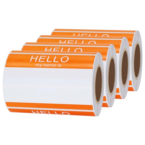 200 Étiquettes Hello My Name Is autocollantes orange 8,9x6 cm