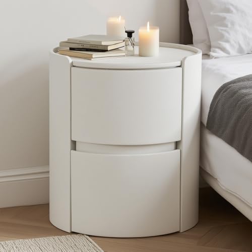 Runde Nachtstand, Runder Nachttisch Mit Schublade,Moderner Holzendtisch,2-schüchternen Kreisförmiger Lagerschrank – Runder Beistelltisch Aus...