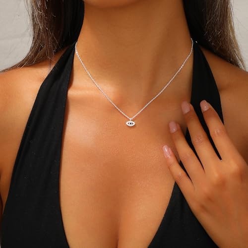 Evil Eye Necklace for Women,Dainty 14K Gold/Sterling Silver Plated Evil Eye Pendant Necklace Tiny Boho CZ Diamond Necklace Cute Trendy Lucky Protection Jewelry Gift for Women4