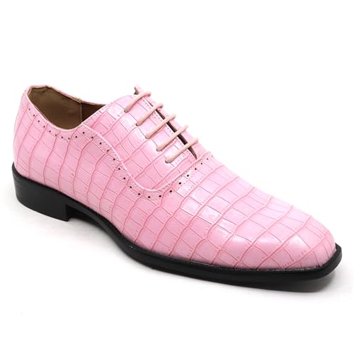 Mens Crocodile Embossed Formal Business Lace-Up Oxford Dress Shoes CROCO-02 (Pink US Footwear Size System Adult Men Numeric Medium 9)