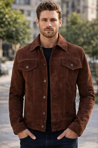 Image of LP-FACON Mens Western Style Trucker Suede Leather Jacket