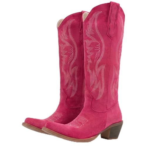 Image of Women's Mid Calf Cowboy Boots Western Pointed Toe Embroidered Boots