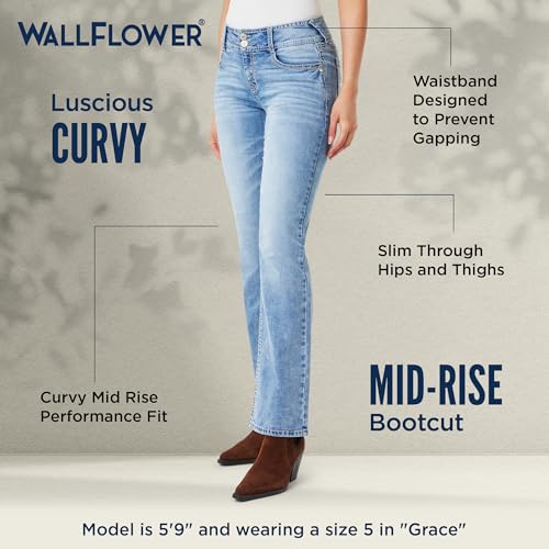 Image of WallFlower Luscious Curvy Bootcut Jeans for Women, Mid-Rise Insta Stretch Denim, Size-Inclusive Juniors Jeans