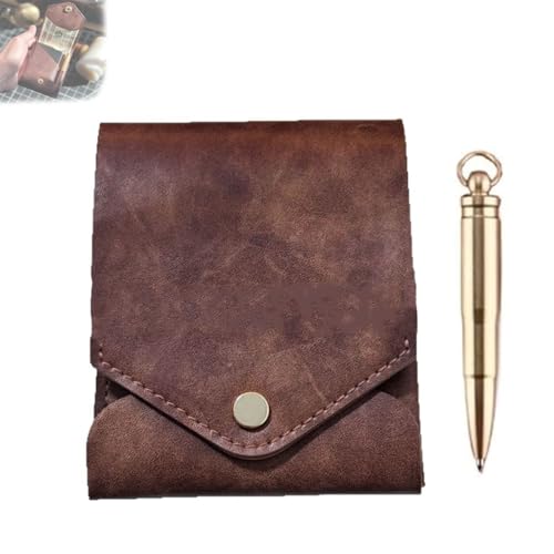 Vintage Handmade Leather Wallet, Multifunctional Compact Wallet, Men's versatile handmade leather jacket, Leather Business Card Holder with a writing pen, can put coins,etc (wallet with pen)