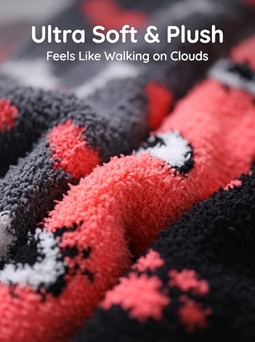 Image of Tipi Toe Womens Fuzzy Crew Socks with Anti Slip Grips Warm Cozy Fluffy Winter Slipper Socks Non Skid Home Socks for Women