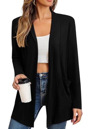 REORIA Women's Casual Lightweight Knit Open Front Cardigan Sweater with Pockets 2025 Fall Fashion