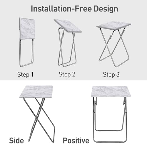 Image of Garden 4 You TV Tray Table, Folding Dinner Tray With No Assembly Required, Sturdy Foldable Snack Eating Table for Living Room, 2PCS (White Marble)