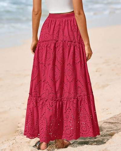 Image of BTFBM Eyelet Long Skirts for Women Beach Vacation