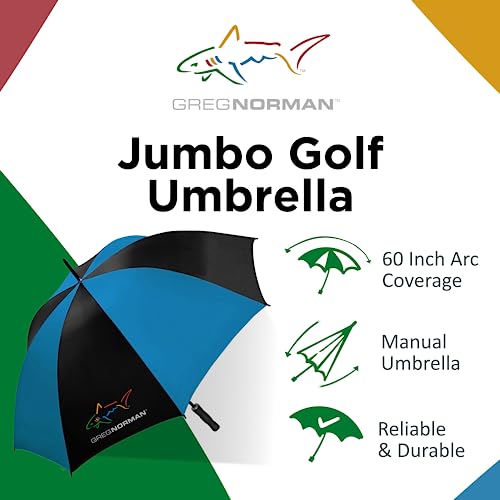 Greg Norman 60 Inch Golf Umbrella, Manual Compact, Fiberglass, Lightweight, And Wind Resistant Folding Umbrella For Travel And Rain, Black/Blue #TOP1