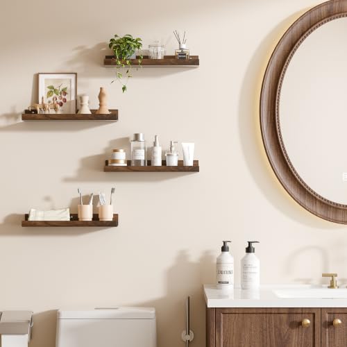 Image of upsimples 4 Pcs 15 inch Acrylic Shelves for Wall Decor and Display, Walnut