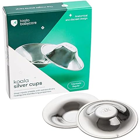 Nipple Shields in Tri-Laminate Silver, Nickel-Free - Nipple Shields for Nursing Newborn - Breast Pads for Prevention and Treatment of Nursing Breast Fissures |Medical Device Class 1 Koala Silver Cup Cover