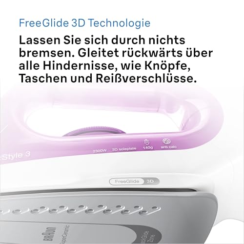 Braun TexStyle 3 SI 3030 PU Dampfbügeleisen - Bügeleisen mit FreeGlide 3D Bügelsohle, Selbstreinigungs Funktion, 2300 Watt… – Ansicht 6