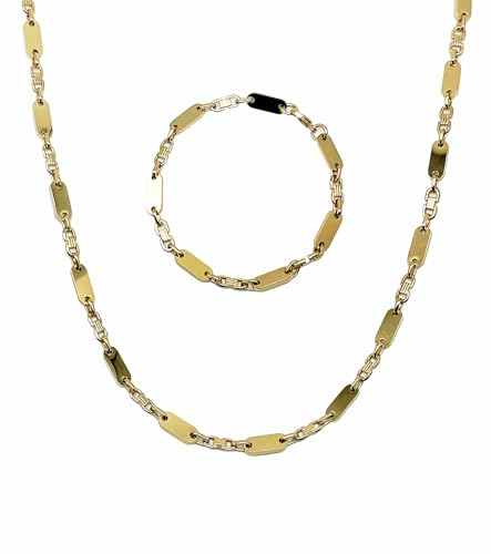 T TAKONE Ensemble de chaînes à plaques en acier inoxydable pour homme - Collier de 60 cm et bracelet assorti - Chaîne à étriers élégante au design de...