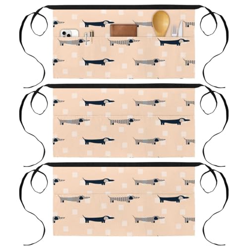 Tabliers courts de chef teckel multicolore pour cuisine et bistrot lot de 3