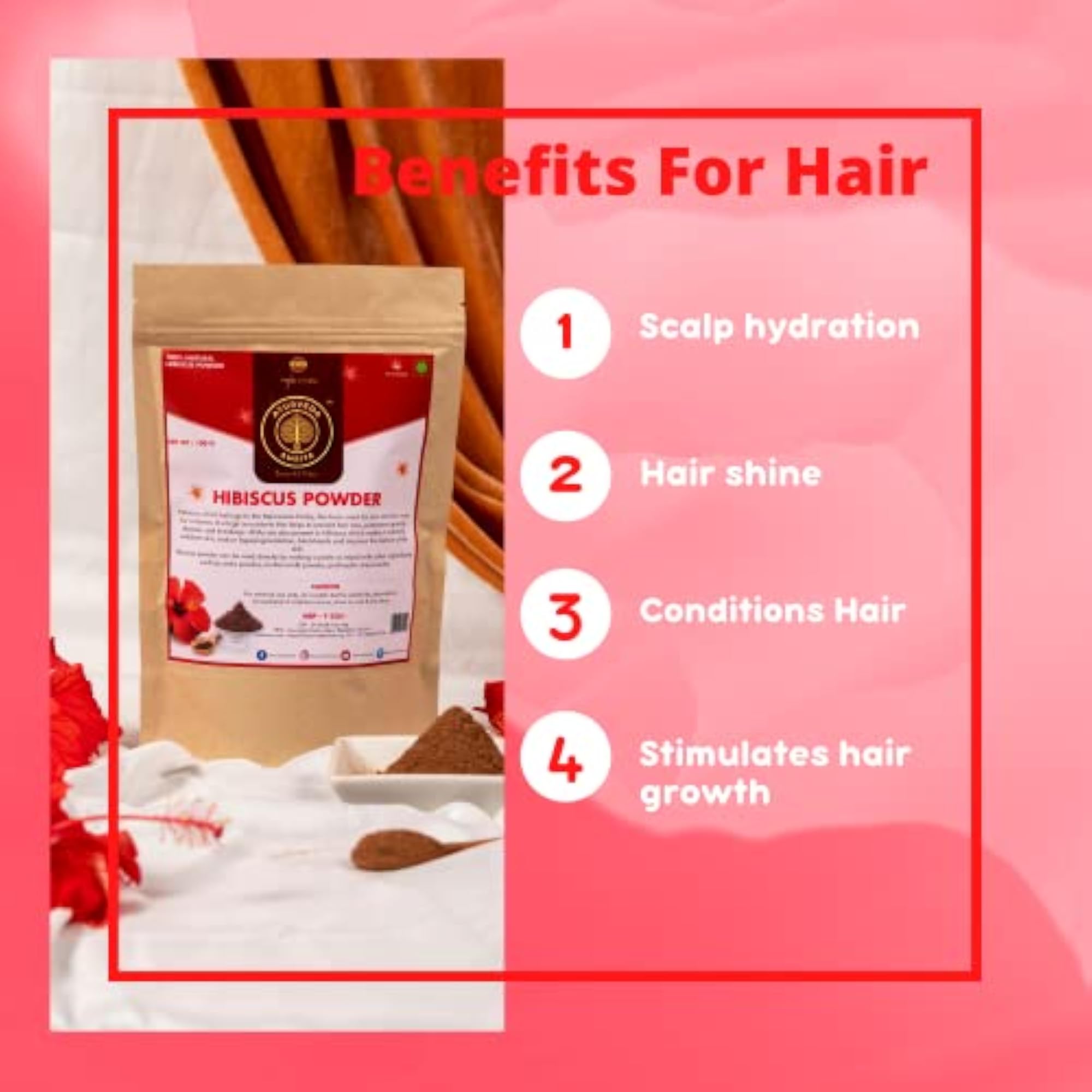 Organic Hibiscus Powder for Skin & Hair, 100g
