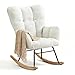 Teddy Glider Rocker Chair, Upholstered Rocking Chair for Nursery, Accent Chair with Headrest/Side Pocket, Comfy Baby Rocker Armchair & Adult Rocking Chair (Teddy, White Without Headrest, Single)