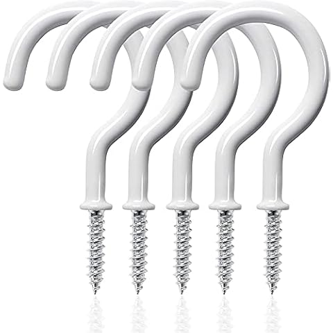 DIY Hardware Pack of 12 x Screw-in Shouldered Round Dresser Cup Hooks, White Plastic Coated 15mm - Perfect for Hanging Party Celebration Light Strings Cover
