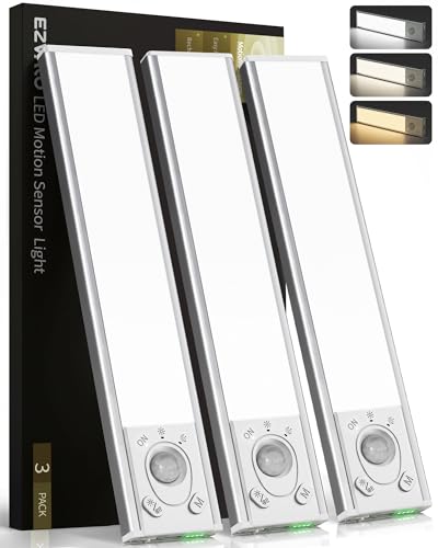 EZVALO Under Cabinet Lighting Wireless 8 1800mAh Rechargeable Closet Light LED Motion Sensor Lights with Power Display Dimmable & 3 Color Temps Under Counter Lights for Kitchen Pantry Stairs