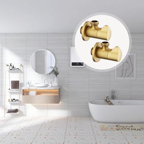 2 Stücke Eckventil 1/2 zoll, Hohe Temperatur- und Hohe Druckbeständigkeit, Eckventil, Sicherheitsschalter für Haushaltswasser, Geeignet für Küchenarmaturen, Badarmaturen, Toiletten (Gold)