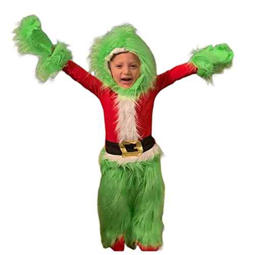 Disfraz de niño monstruo verde con capucha Navidad miniatura 7