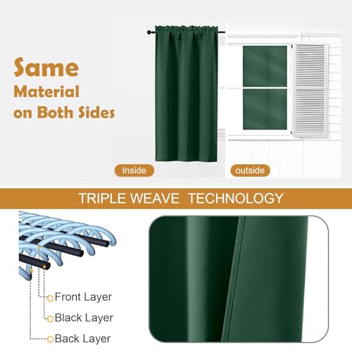 Image of Aiyufeng Ever Green Short Blackout Curtains for Bedroom 54 Inches Long 2 Panels Set, Solid Thermal Insulated, Energy Saving Window Treatment Curtains Blackout Drapes, W40 x L54 Inch, Ever Green