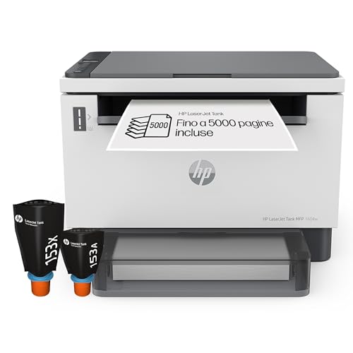 HP Laser Tank 1604w 381L0A, Stampante Monocromatica Multifunzione con Serbatoio Toner integrato a Ricarica Rapida, Stampa F/R Manuale, 22 ppm, Fino a 5000 Pagine, Scansione A4, Wi-Fi, USB, Bianca