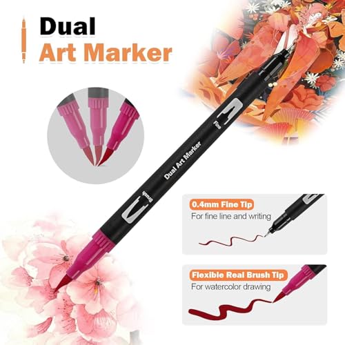 Image of Dual Tip Brush & Fine Tip Drawing Pens | Water-Based Coloring Markers for Art, Sketching, Calligraphy & DIY Crafts | Vibrant, Smooth Ink Set (Pack of 48)