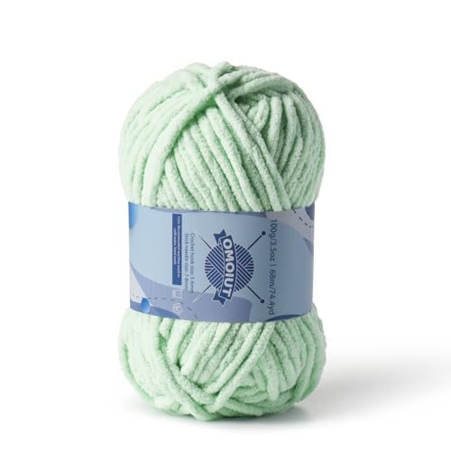 Image of Chunky Chenille Yarn for Crocheting, Baby Yarn for Crocheting Soft Blankets, Bulky Yarns for Crochet Amigurumi, 100g (74.3yds) Fluffy Velvet Yarns for Hand Knitting (Light Green)