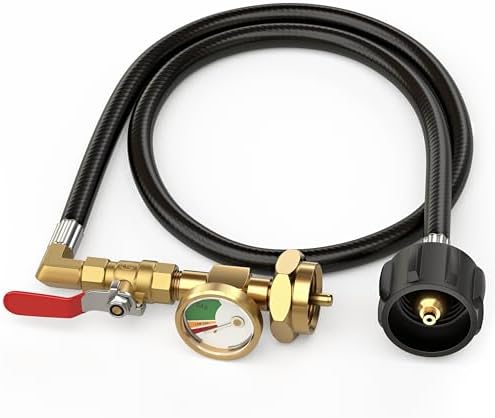 Propane Refill Adapter for 1 lb. Tanks, 3FT Hose with Pressure Ga...