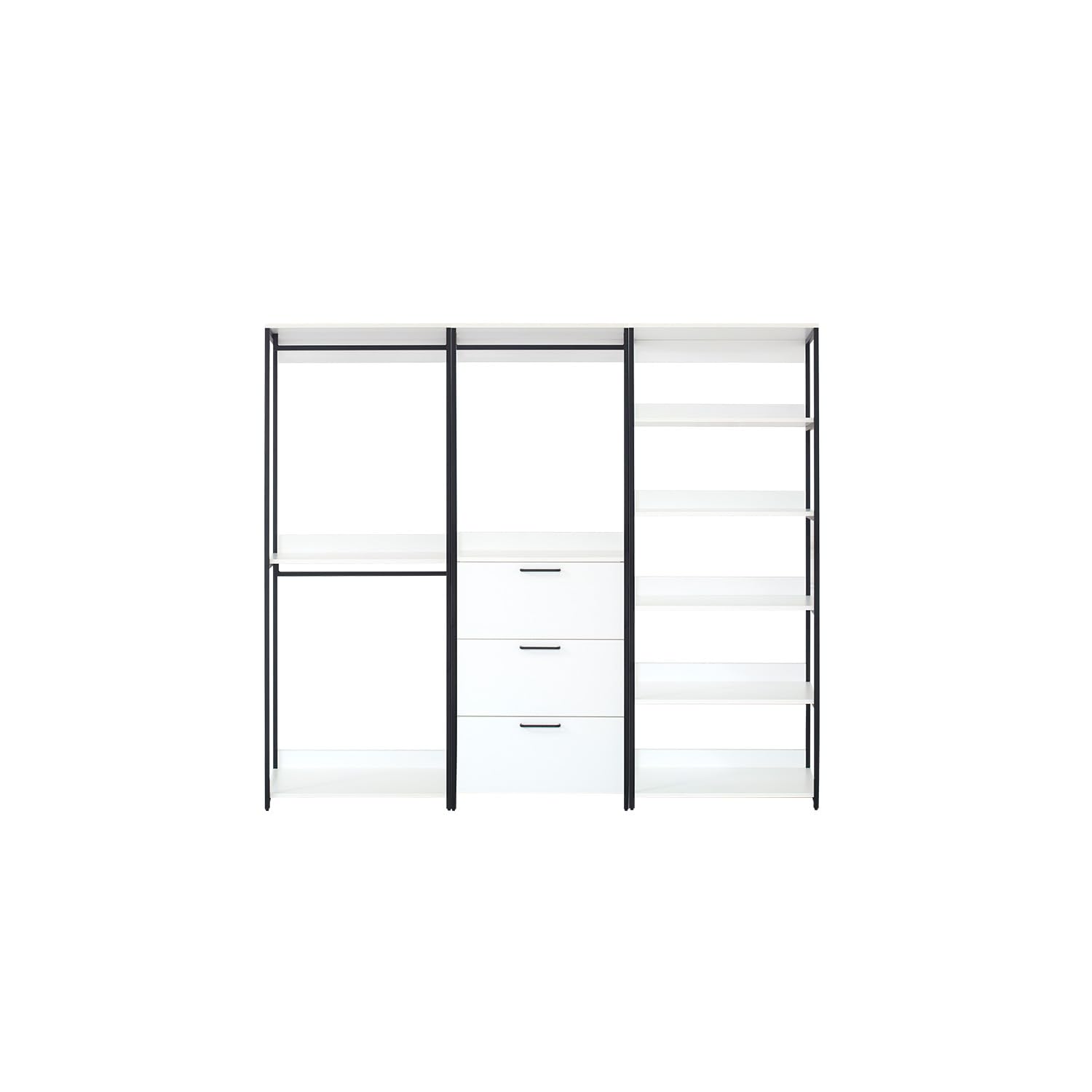 Klair Living Fiona 96 in. W White Freestanding 3 Tower System 7 -Shelf Walk in Wood Closet System with Metal Frame