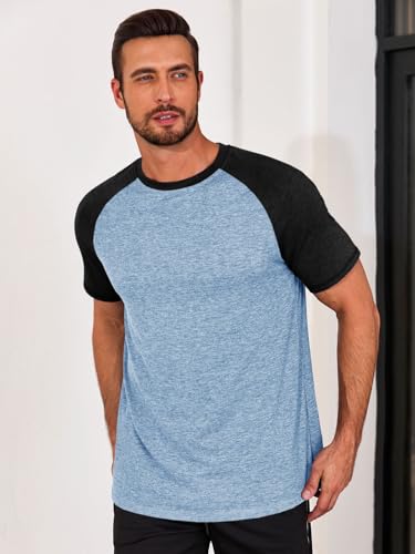 Image of Runcati Mens Casual Slim Fit T Shirts Raglan Short Sleeve Crewneck Baseball Tees Color Block Workout Fashion Shirt