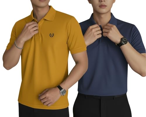Image of MACK JONNEY Men's Solid Polo T-Shirt | Premium Cotton Blend | Regular Fit | Short Sleeve | Collared Casual Wear|Pack of 2 -MJ-157